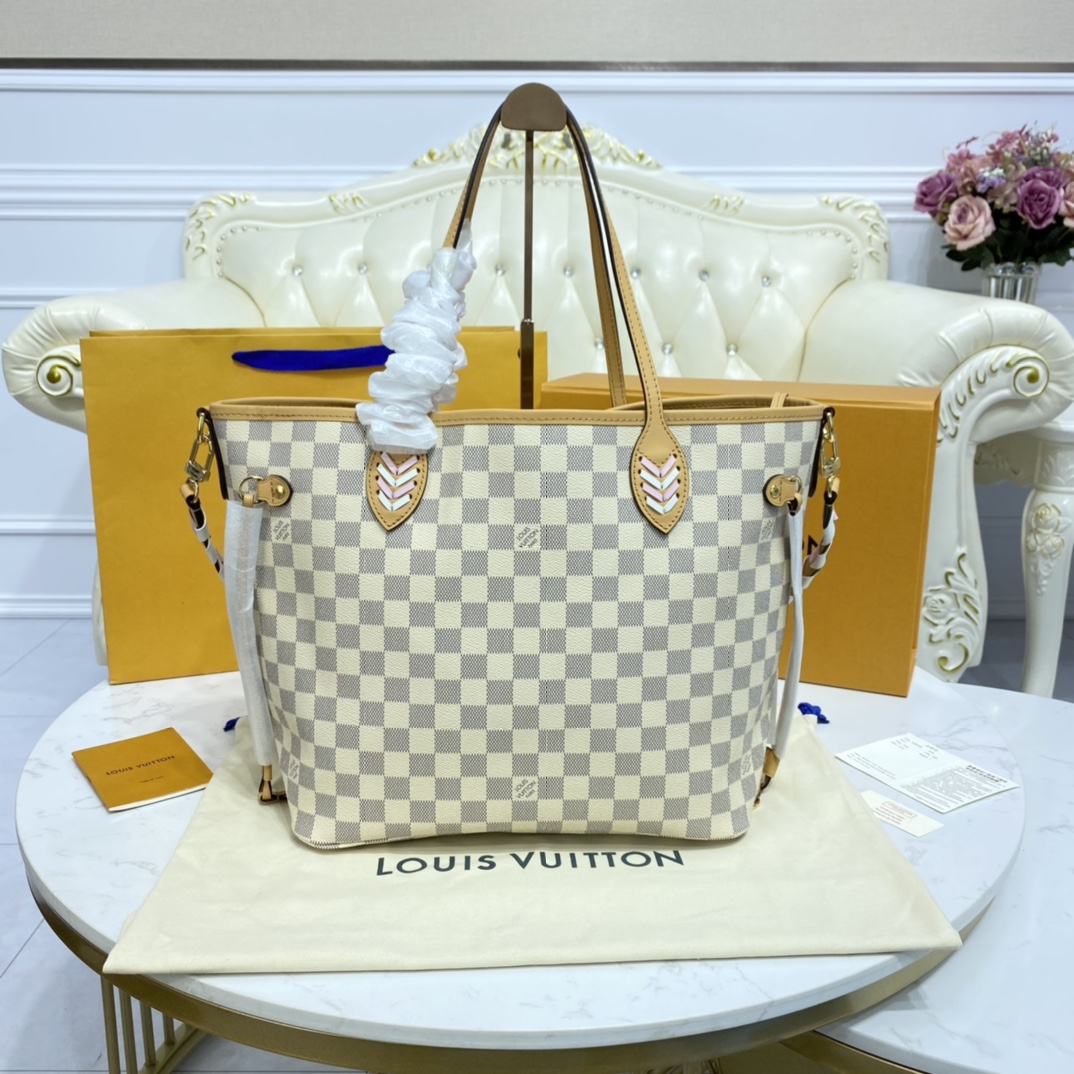 Louis Vuitton NEVERFULL MM Damier Azur Handbag N50047 Pink